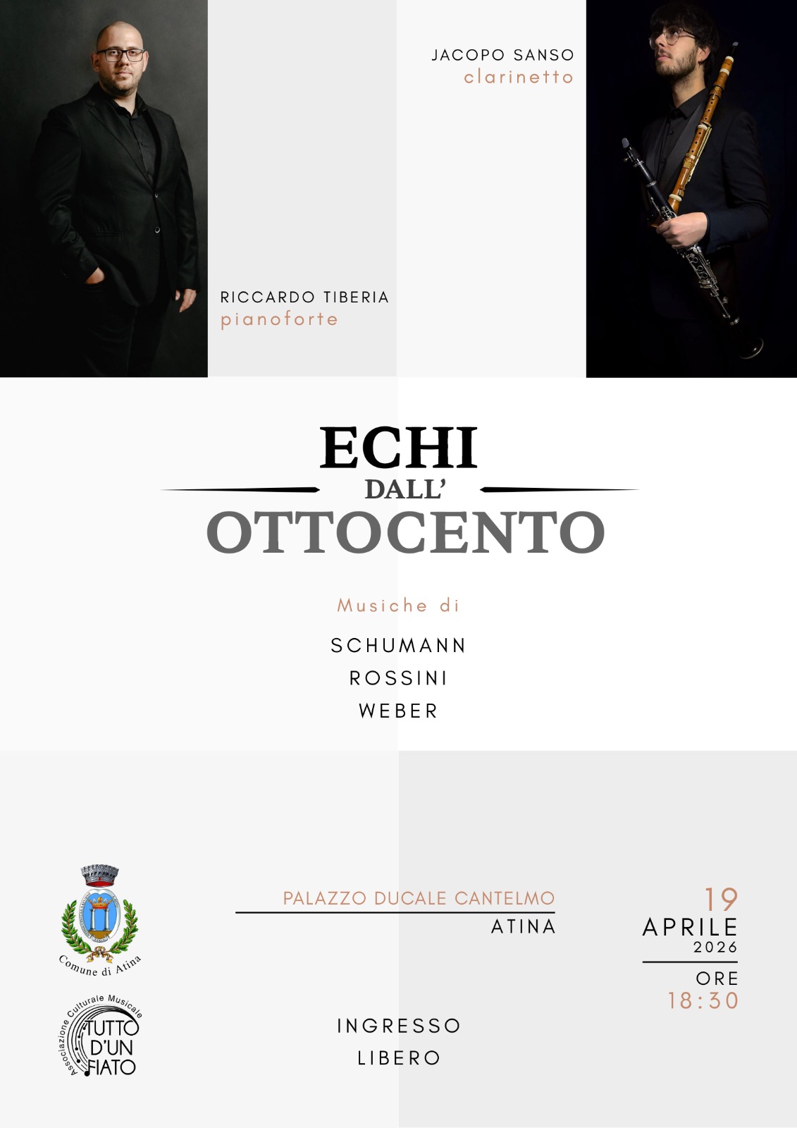 Echi dall’Ottocento al Palazzo Ducale Cantelmo di Atina - Pianoforte Riccardo Tiberia, Clarinetto Jacopo Sanso